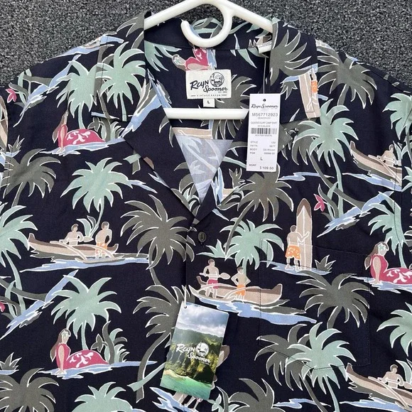Reyn‎ Spooner Queens Surf Camp Black Shirt Size Large Button Up NWT - Picture 4 of 6